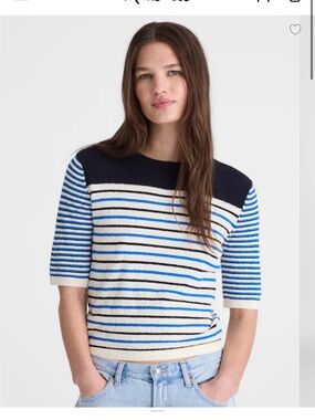 Madewell Bouclé-Knit Sweater Tee- Retro Blue Mini Stripe